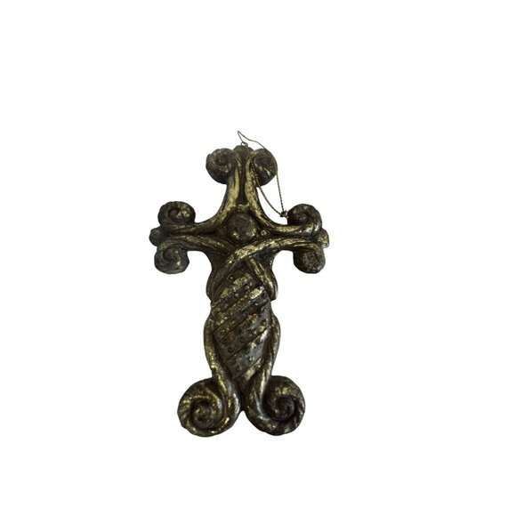 Christmas Ornament Wall Cross Resin Rustic Black Gold Home Decor 6' x 2" - Picture 2 of 4